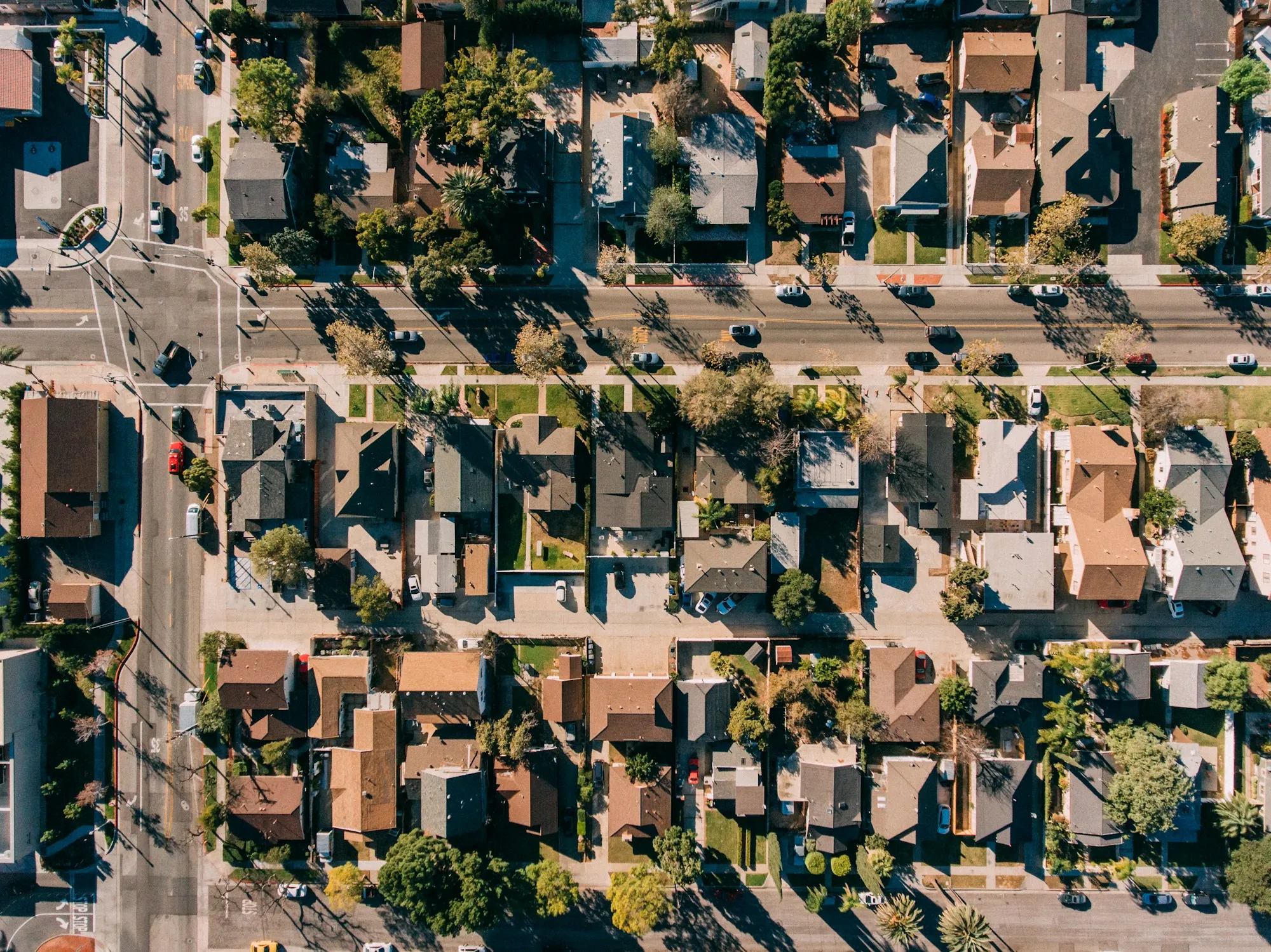 Water filtration service areas around Laguna Hills Aerial view of rows of suburban homes and streets